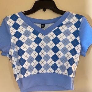 Blue Checkered Cropped Sweater Vest